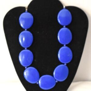 Fun Funky Statement Royal Blue Disc-Shaped Gumball Beads 14" Choker Necklace